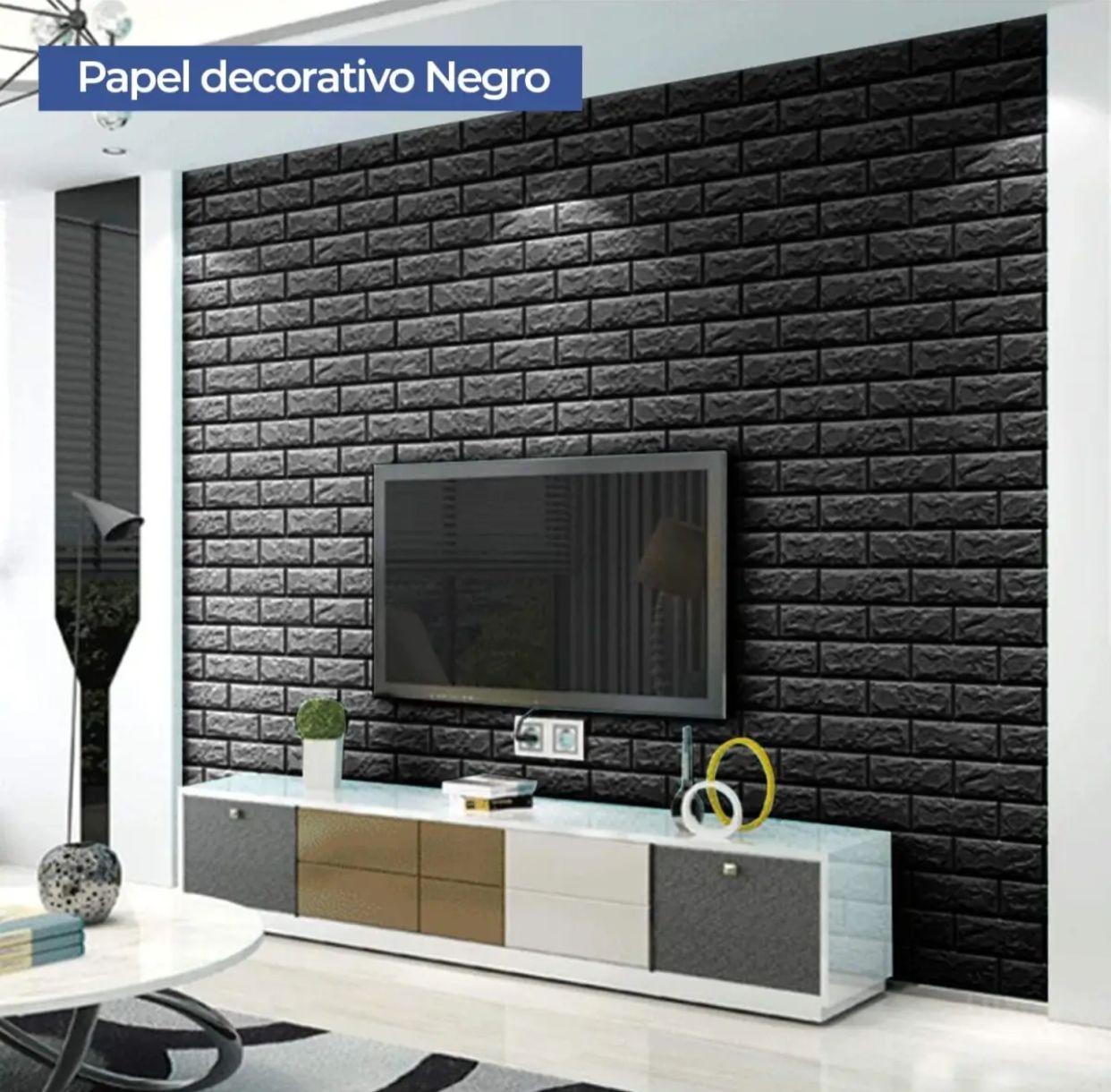 3D Brick Wall Stickers-Black