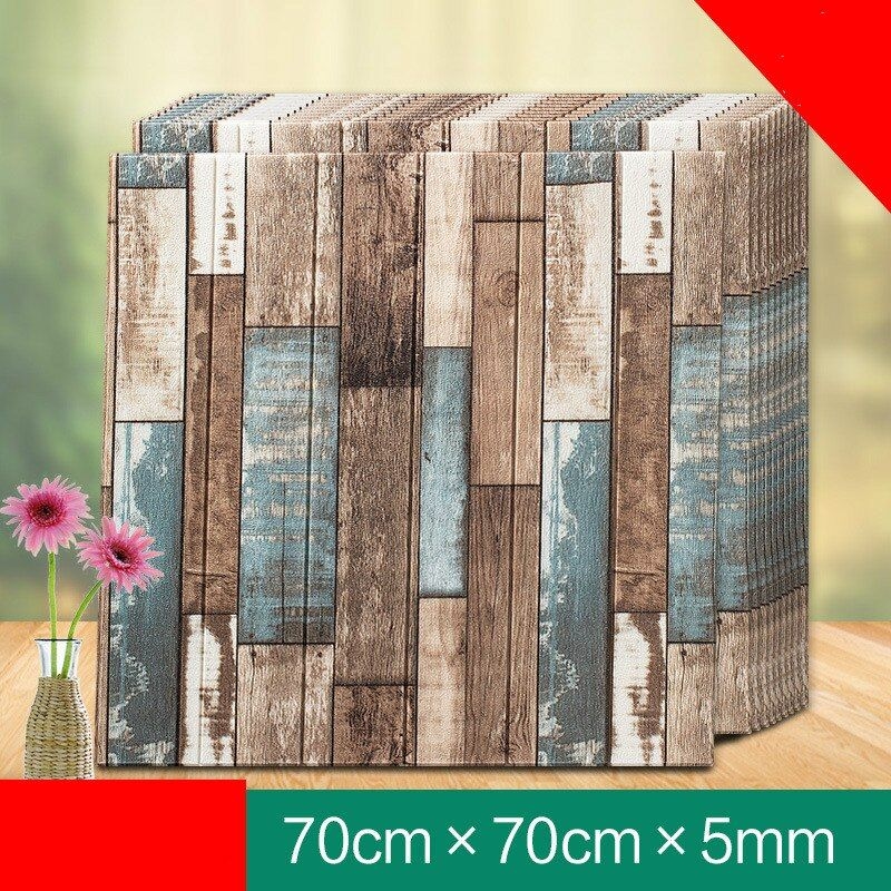 3D Brick Wall Stickers-Wooden Blue