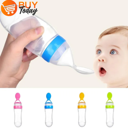 Baby Spoon Feeder - 90ml Silicone Baby Feeding Bottle With Spoon - Image 1