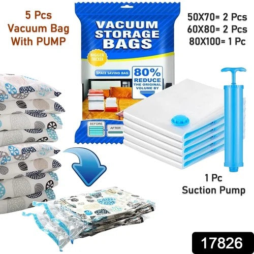 Vacuum Storage Bag pack of 5 with Pump